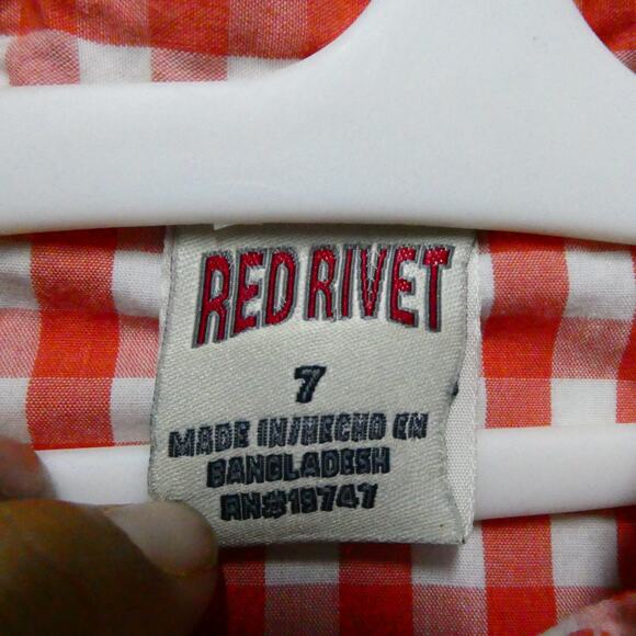 Red Rivet Boys 7 Orange Plaid Button‎ up Short Sleeve Shirt Top - Picture 6 of 7
